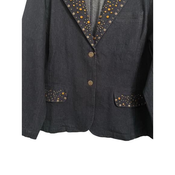 DG2 NWT Women's 3X Western Embellished Studded Rhinestone Dark Denim Blazer - Picture 3 of 10